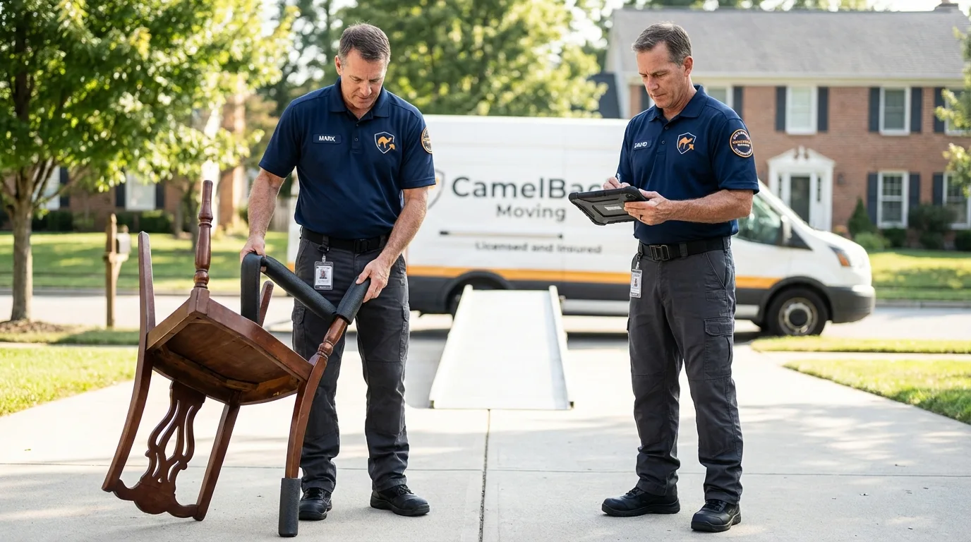 Movers inspecting furniture for damage prevention before loading in Halls, TN