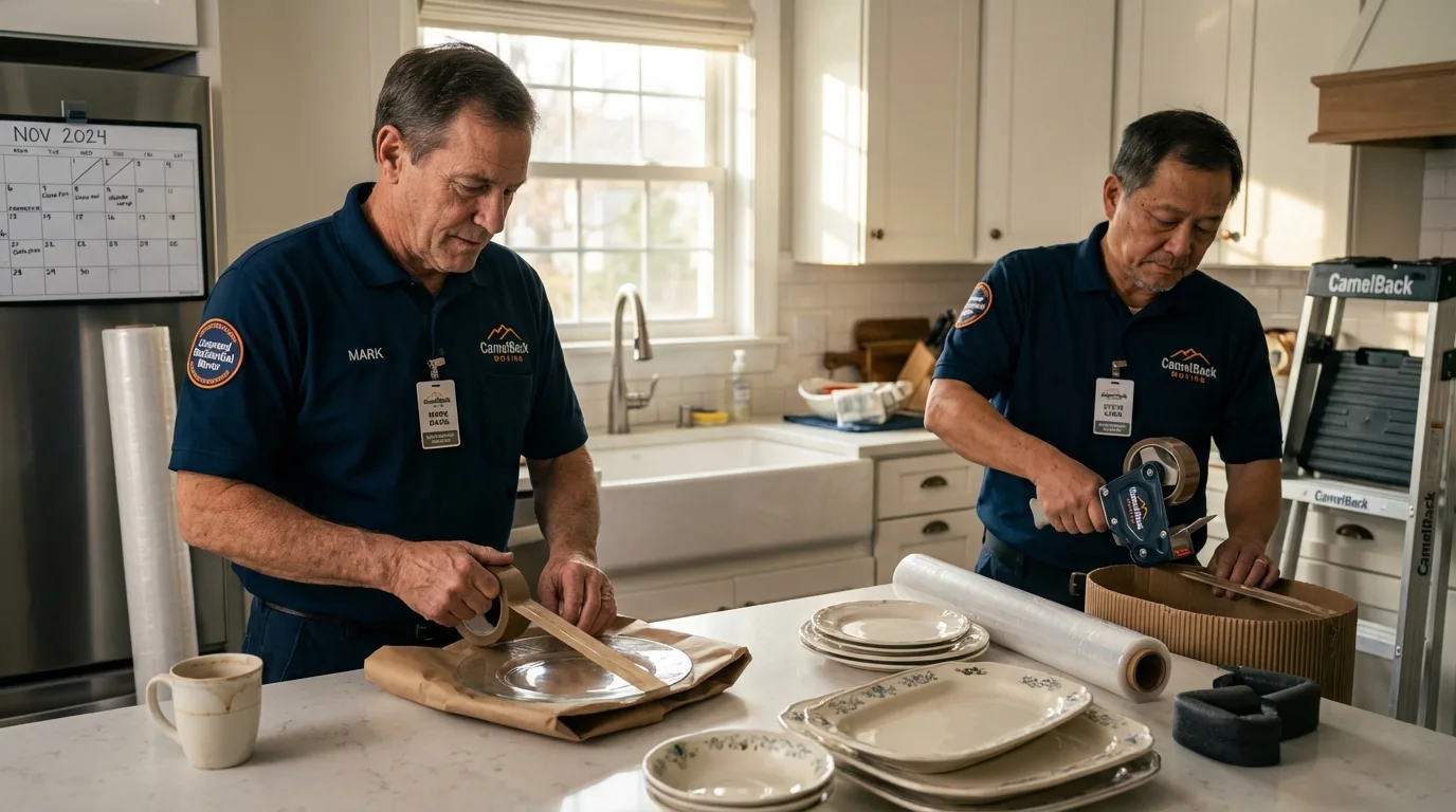 Professional crew packing kitchen dishware in Halls, TN